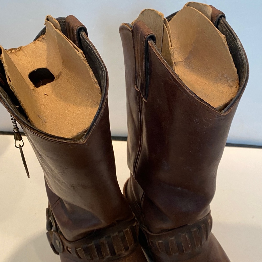 Vintage Sage Men’s Dark Brown Distressed Authentic Leather Cowboy Boots - Picture 3 of 10